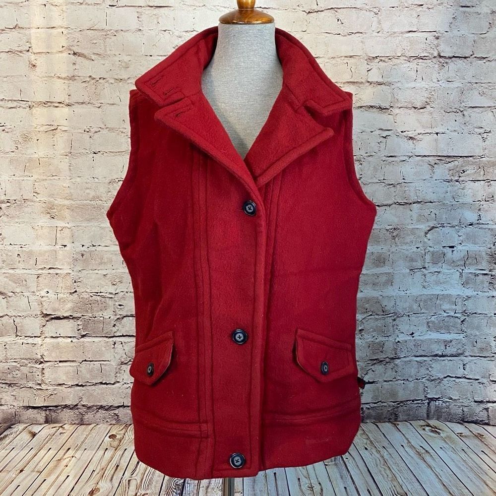 Woolrich Womens Wool Blend Vest Button Up Sleeveless Cranberry Red Size L